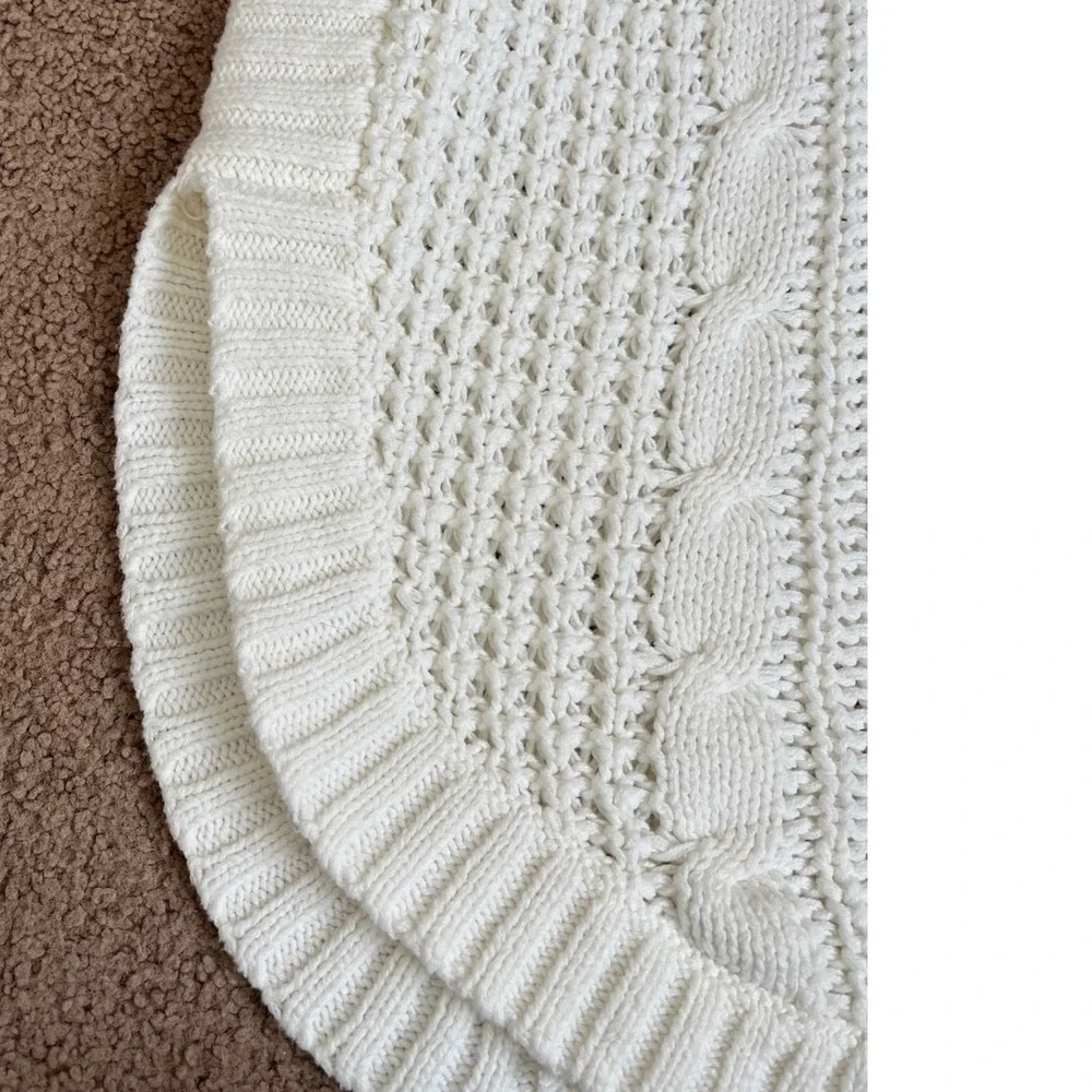 Express White Cable Knit Cowl Neck Oversized‎ Sweater High Low Hem Small S/P EUC
